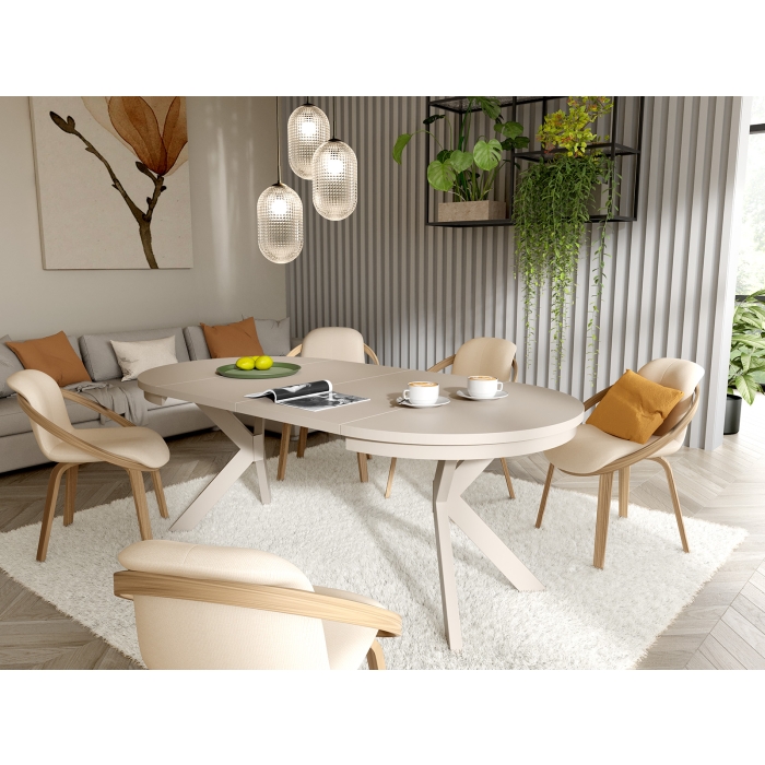 Stół okrągły rozkładany AVERO – kolor kaszmir, nowoczesny design, funkcja rozkładania do 180 cm